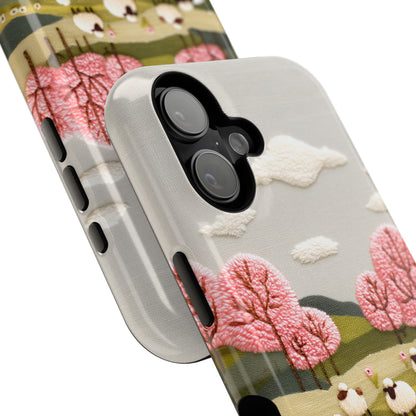The Embroidered Meadow – Faux Needlepoint Design iPhone Case