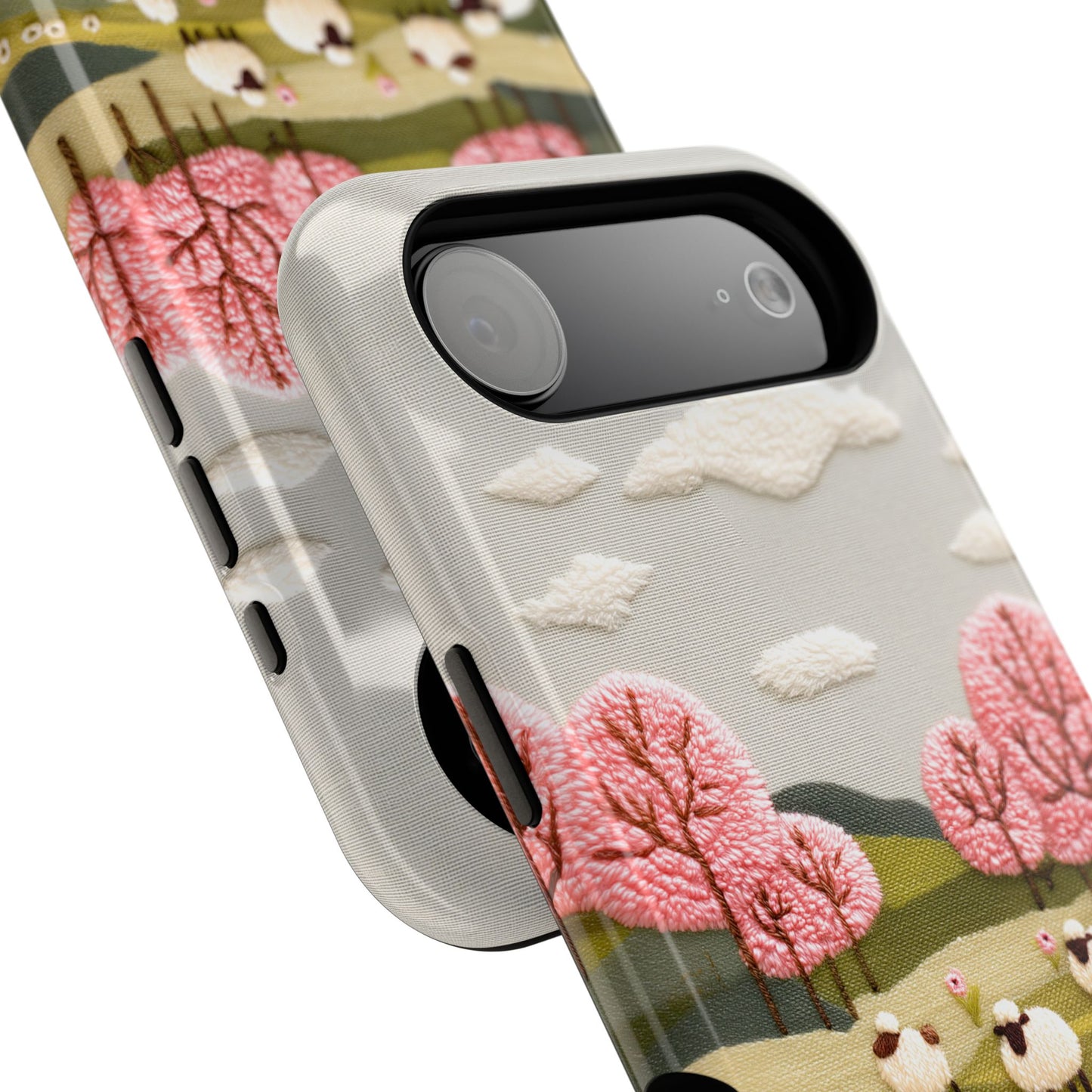 The Embroidered Meadow – Faux Needlepoint Design iPhone Case