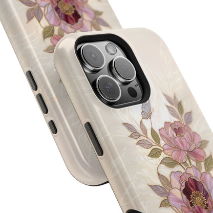 The Cloisonné Peony – Faux Stained Glass & Pearl Design iPhone Case