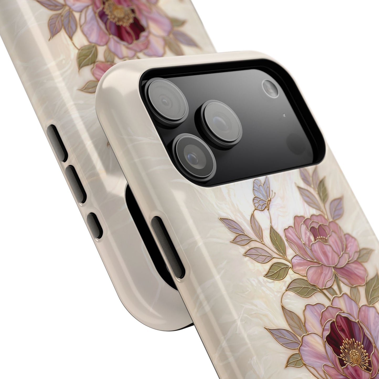 The Cloisonné Peony – Faux Stained Glass & Pearl Design iPhone Case