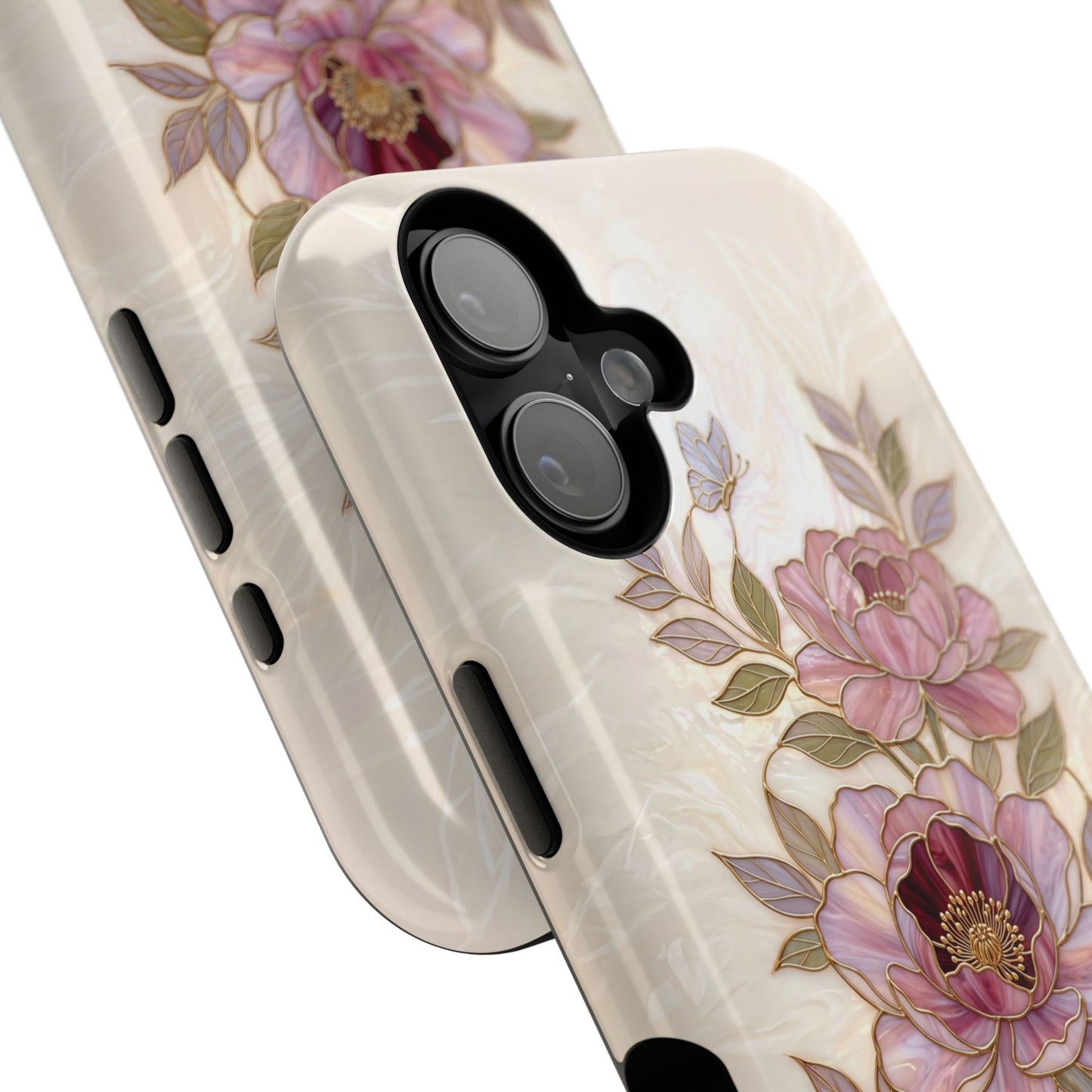 The Cloisonné Peony – Faux Stained Glass & Pearl Design iPhone Case