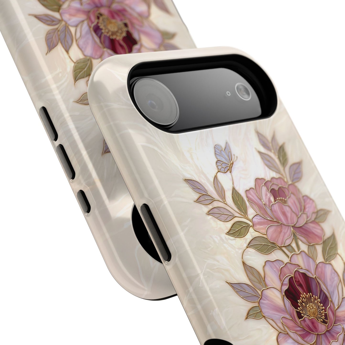 The Cloisonné Peony – Faux Stained Glass & Pearl Design iPhone Case