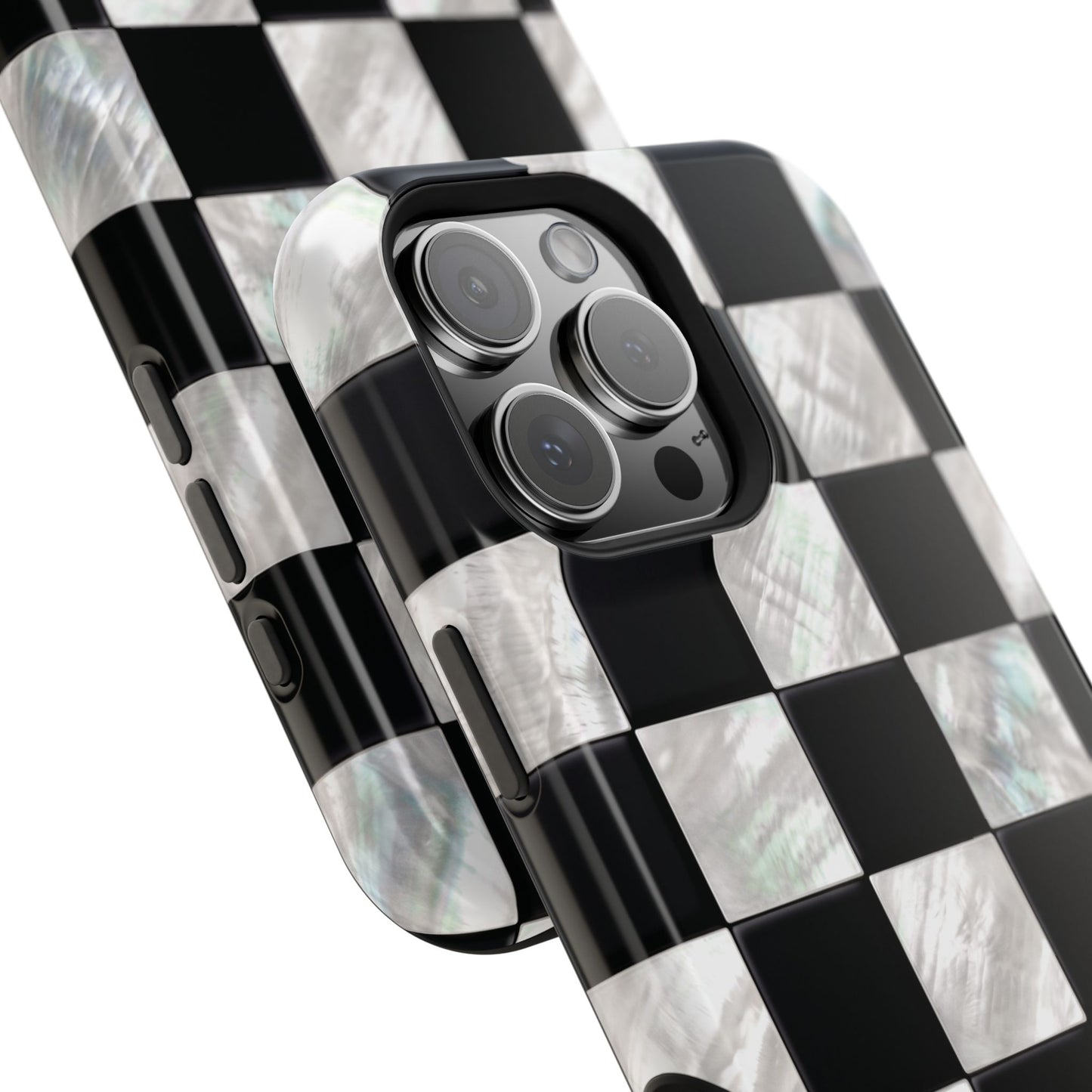 The Midnight Pearl – Inlaid Checkerboard Design iPhone Case