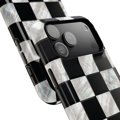The Midnight Pearl – Inlaid Checkerboard Design iPhone Case