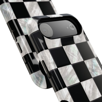 The Midnight Pearl – Inlaid Checkerboard Design iPhone Case