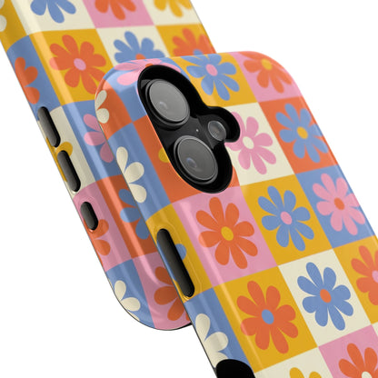 The Groovy Garden – Retro Floral Checkerboard Design iPhone Case