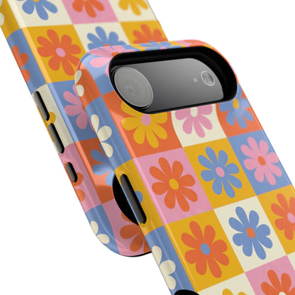 The Groovy Garden – Retro Floral Checkerboard Design iPhone Case