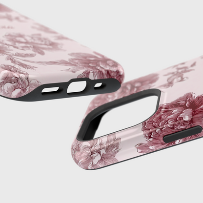 Personalisable Pink Toile Floral Design iPhone Case