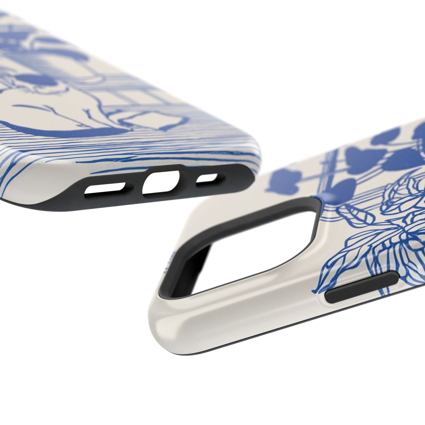 The Sunroom Cat – Blue & White Linocut Design iPhone Case