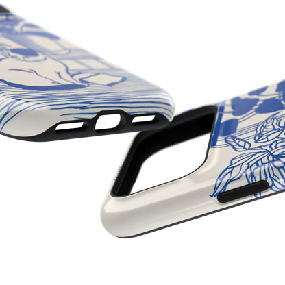 The Sunroom Cat – Blue & White Linocut Design iPhone Case