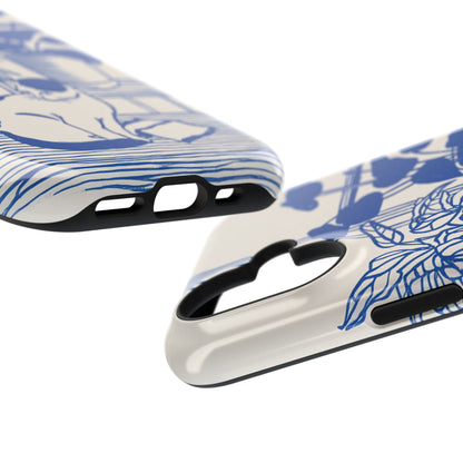 The Sunroom Cat – Blue & White Linocut Design iPhone Case
