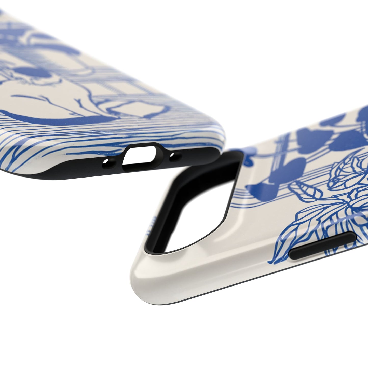 The Sunroom Cat – Blue & White Linocut Design iPhone Case
