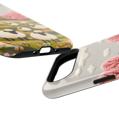 The Embroidered Meadow – Faux Needlepoint Design iPhone Case