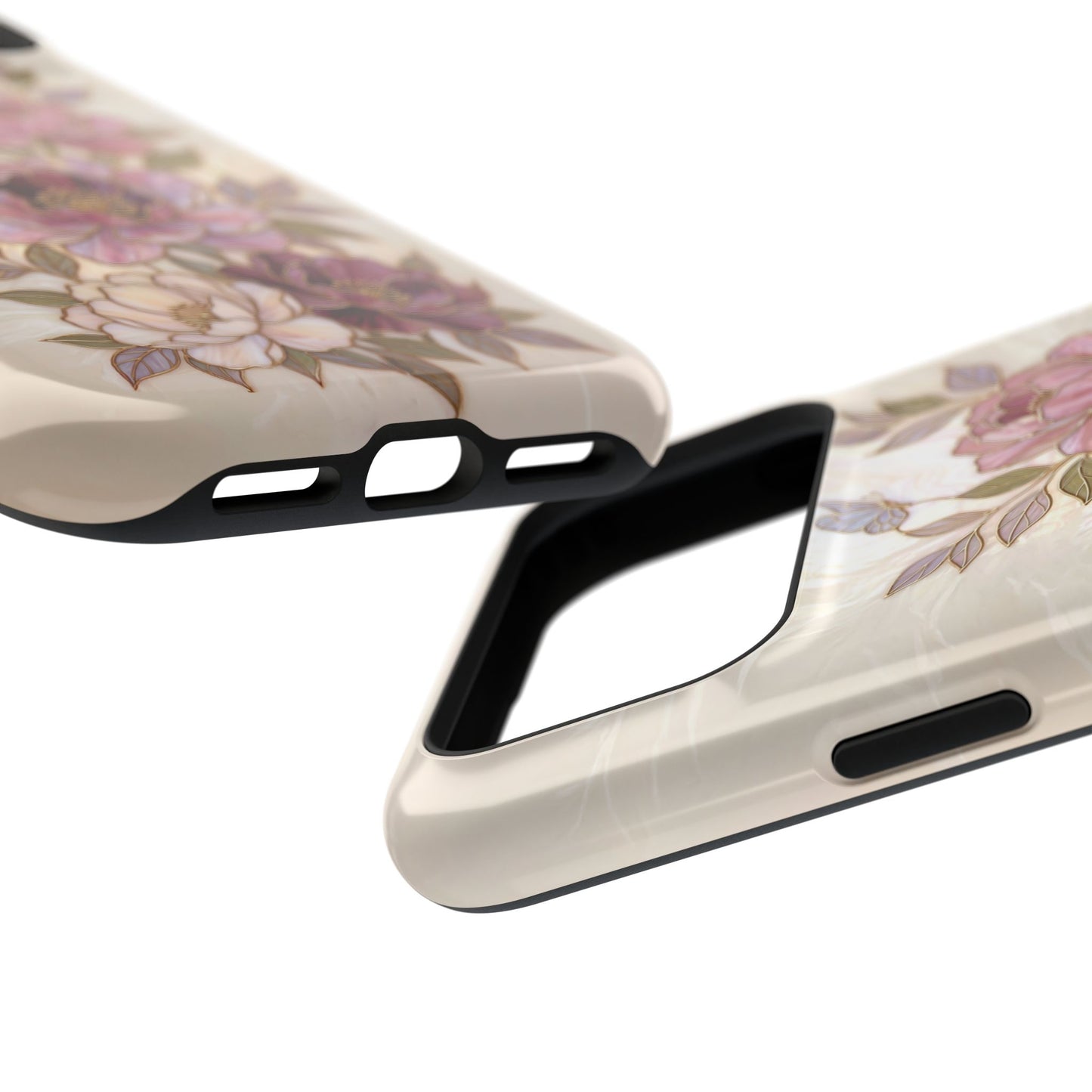 The Cloisonné Peony – Faux Stained Glass & Pearl Design iPhone Case