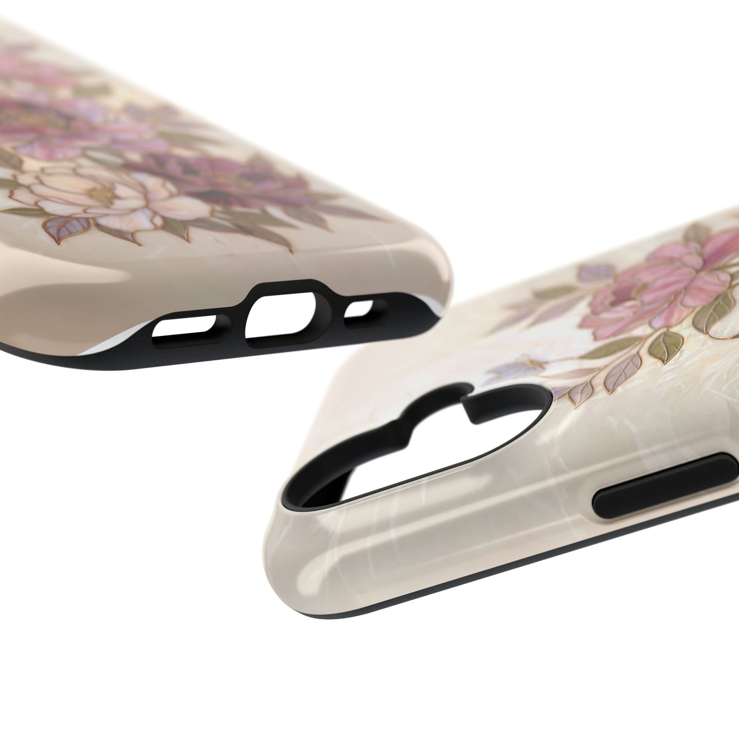 The Cloisonné Peony – Faux Stained Glass & Pearl Design iPhone Case