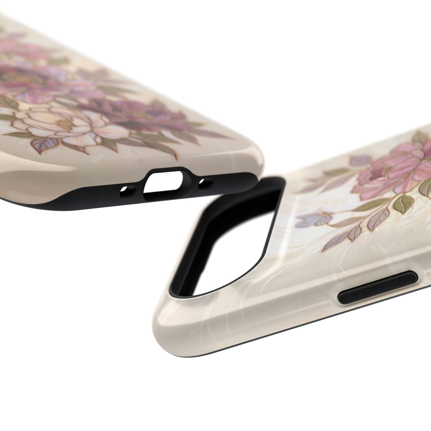 The Cloisonné Peony – Faux Stained Glass & Pearl Design iPhone Case