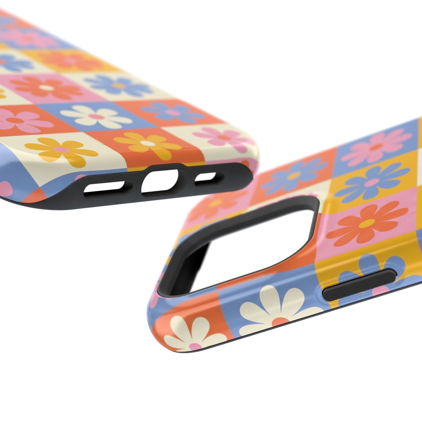 The Groovy Garden – Retro Floral Checkerboard Design iPhone Case