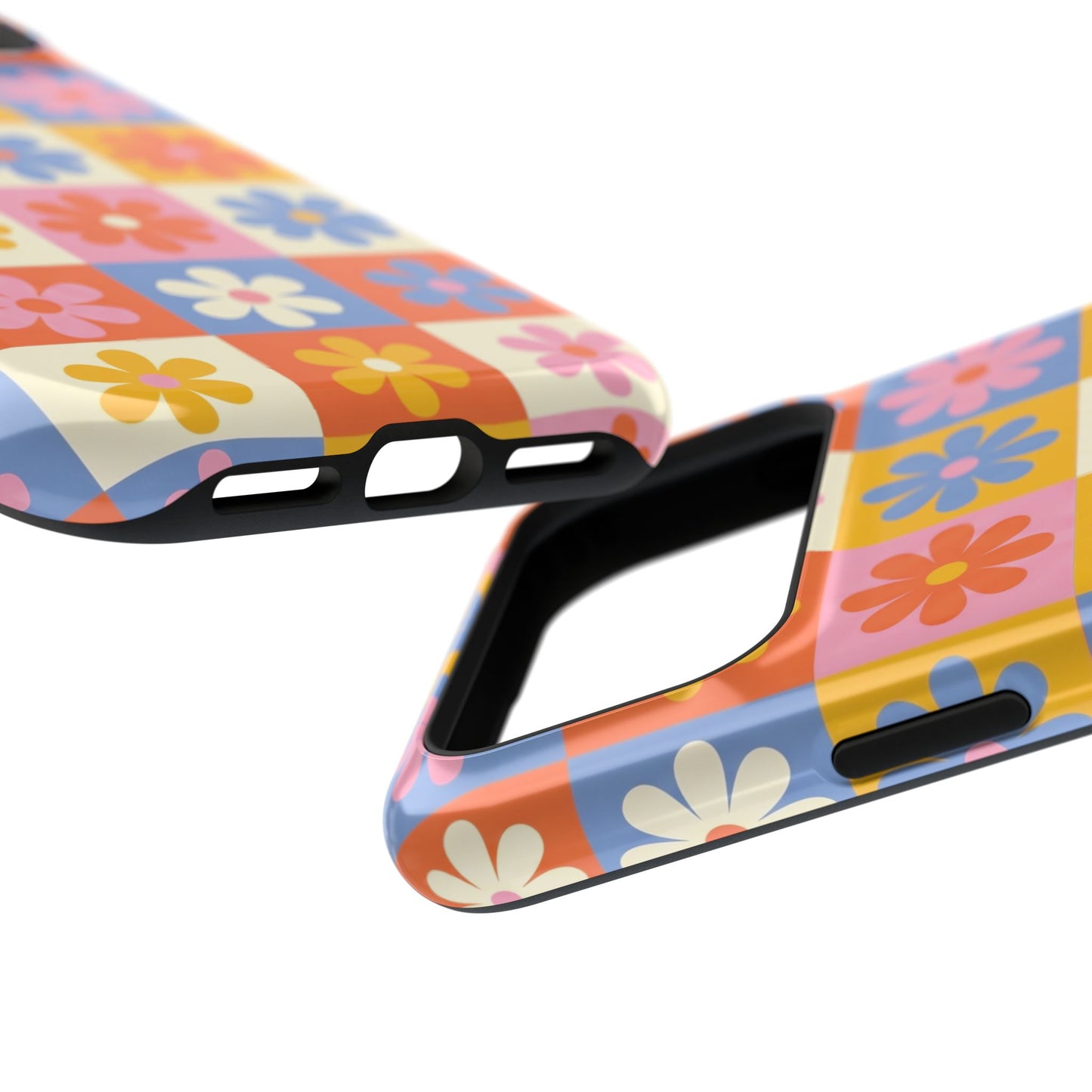 The Groovy Garden – Retro Floral Checkerboard Design iPhone Case