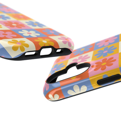 The Groovy Garden – Retro Floral Checkerboard Design iPhone Case