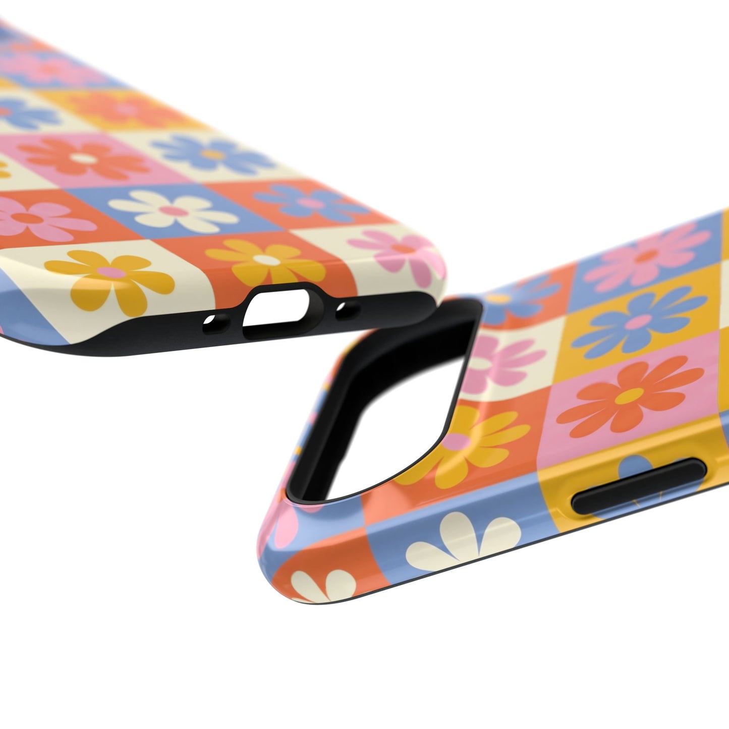 The Groovy Garden – Retro Floral Checkerboard Design iPhone Case