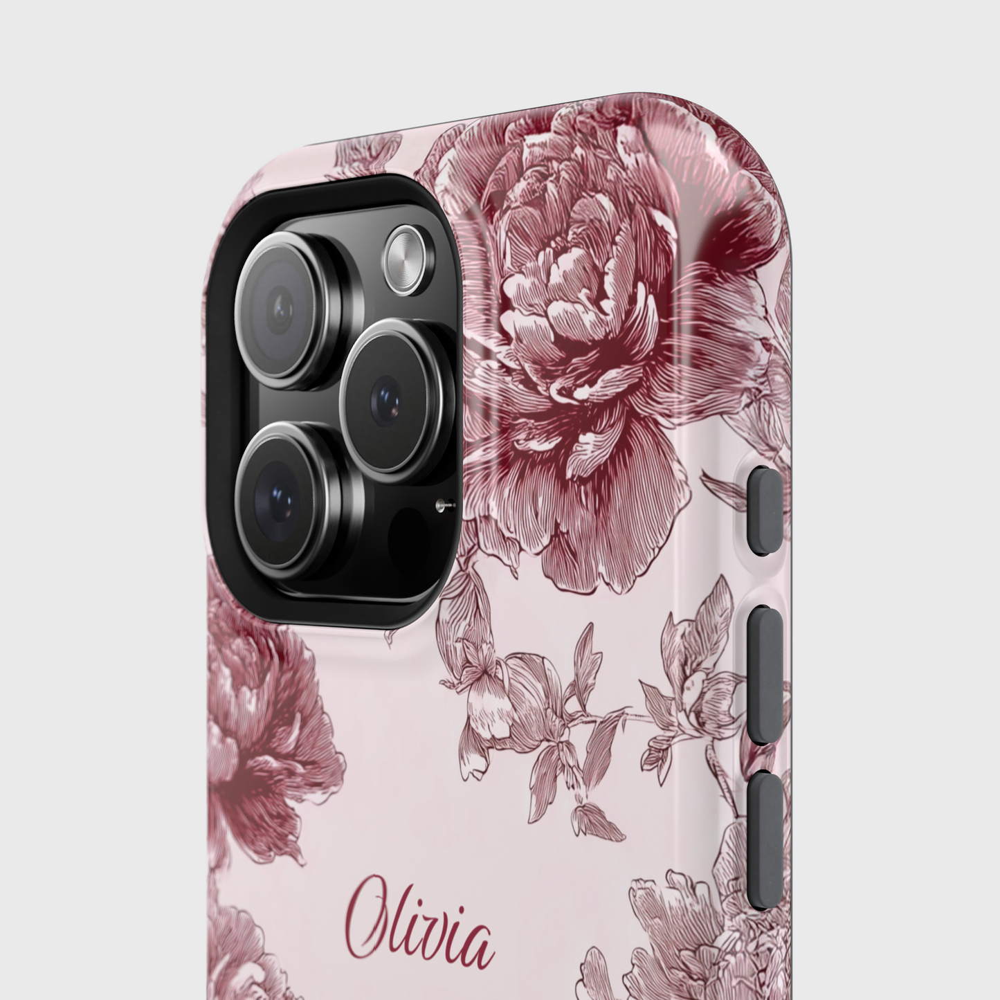 Personalisable Pink Toile Floral Design iPhone Case