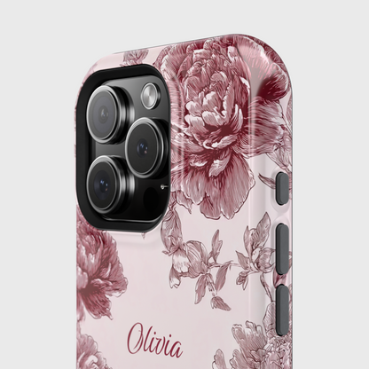 Personalisable Pink Toile Floral Design iPhone Case