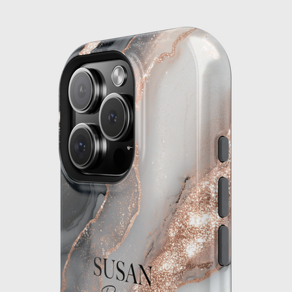 Personalisable Luxury RoseGold Marble Design iPhone Case