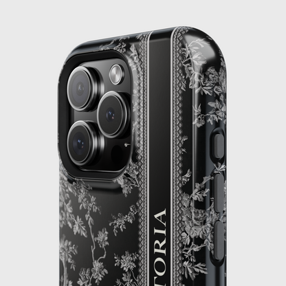 Personalisable Vintage Toile de Jouy Design (Black Edition) iPhone Case