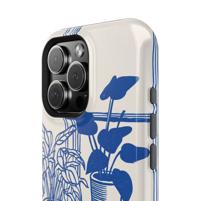 The Sunroom Cat – Blue & White Linocut Design iPhone Case