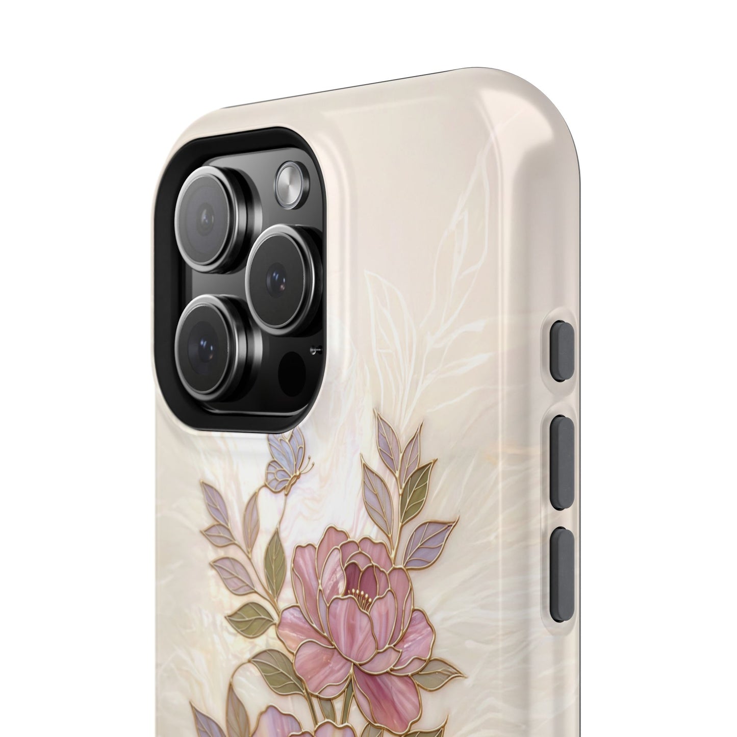 The Cloisonné Peony – Faux Stained Glass & Pearl Design iPhone Case