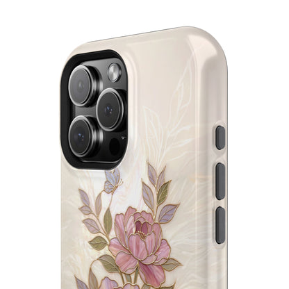 The Cloisonné Peony – Faux Stained Glass & Pearl Design iPhone Case