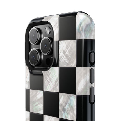 The Midnight Pearl – Inlaid Checkerboard Design iPhone Case