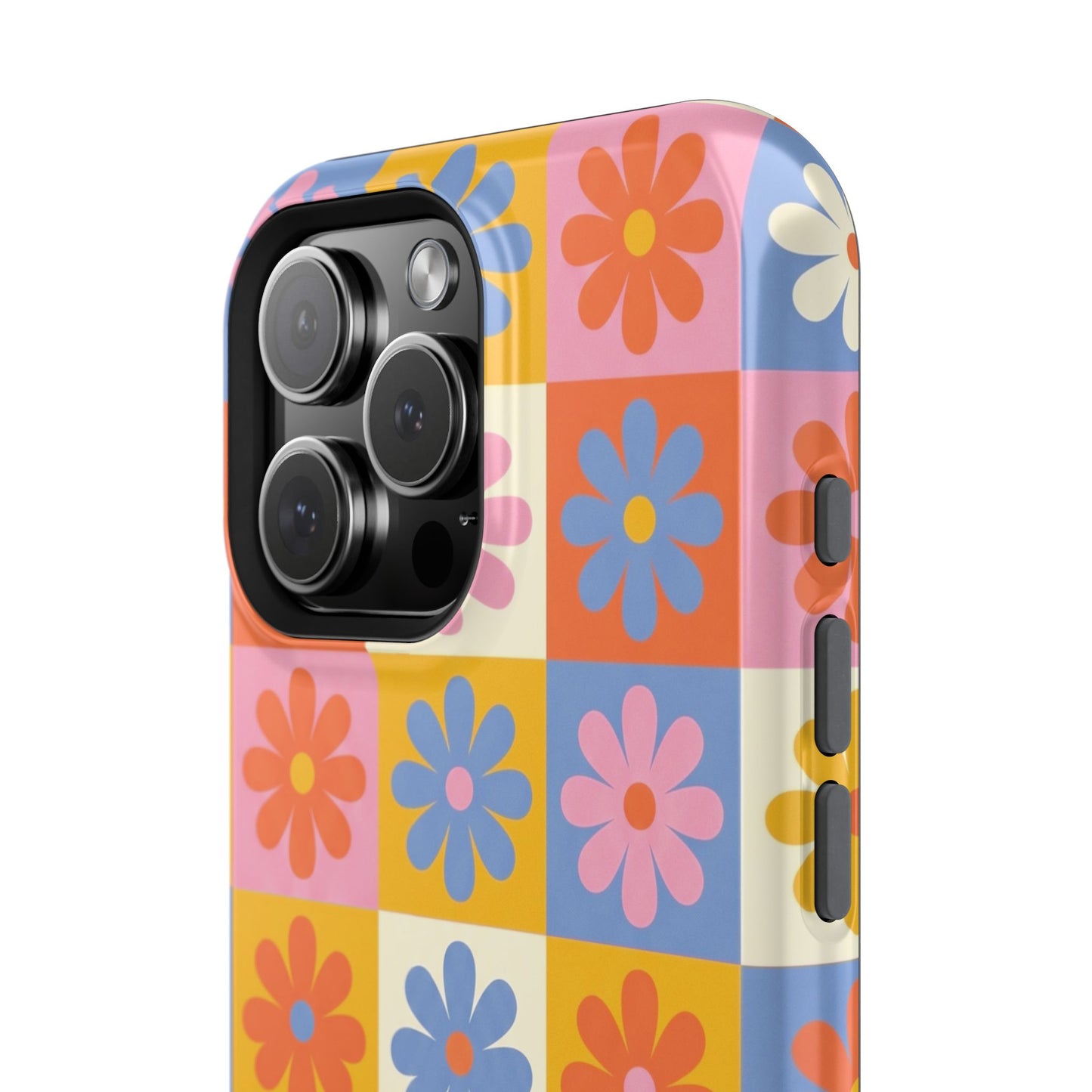 The Groovy Garden – Retro Floral Checkerboard Design iPhone Case