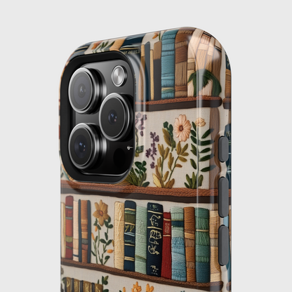 Floral Bookshelf Embroidery Art  Design iPhone Case