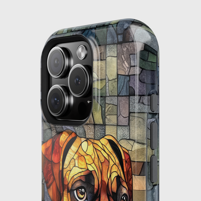 Boxer Dog Portrait Stained Glass Design iPhone Case