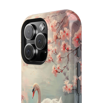 Cherry Blossoms around Elegant Swan Design iPhone Case