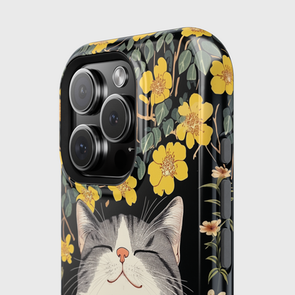 Happy Fat Cat Japanese Woodblock Print Style Design iPhone Case