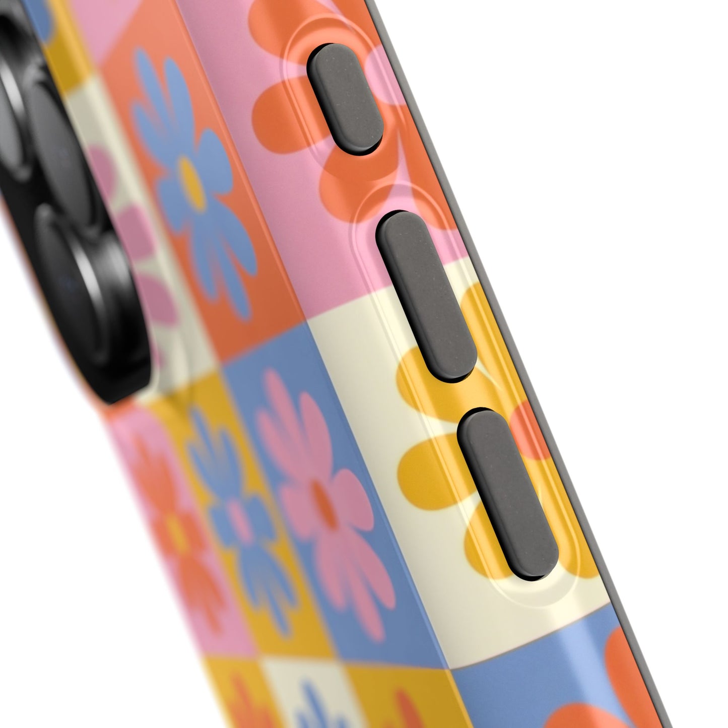 The Groovy Garden – Retro Floral Checkerboard Design iPhone Case