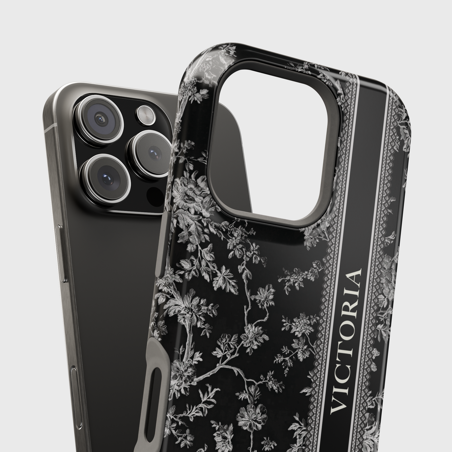 Personalisable Vintage Toile de Jouy Design (Black Edition) iPhone Case