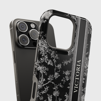 Personalisable Vintage Toile de Jouy Design (Black Edition) iPhone Case