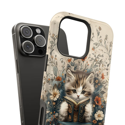 Cute Book Reading Cat Design iPhone Case