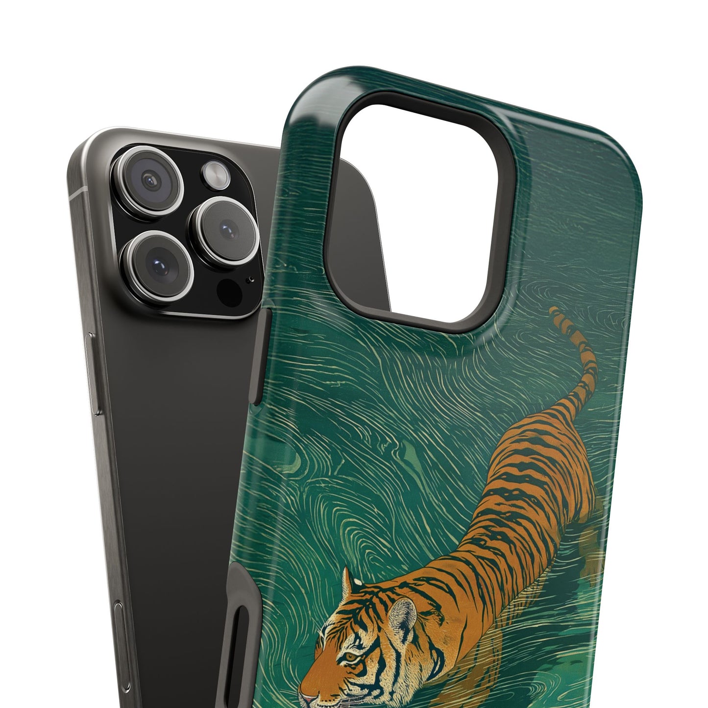 The Emerald Swirl – Ukiyo-e Tiger Design iPhone Case