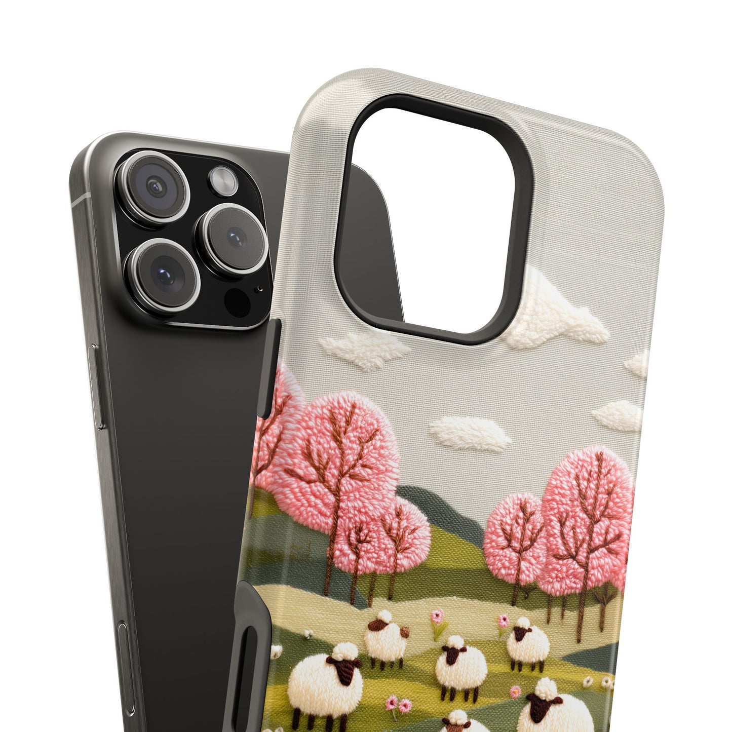 The Embroidered Meadow – Faux Needlepoint Design iPhone Case