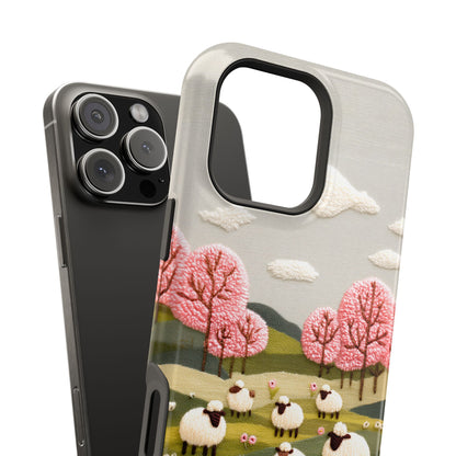 The Embroidered Meadow – Faux Needlepoint Design iPhone Case
