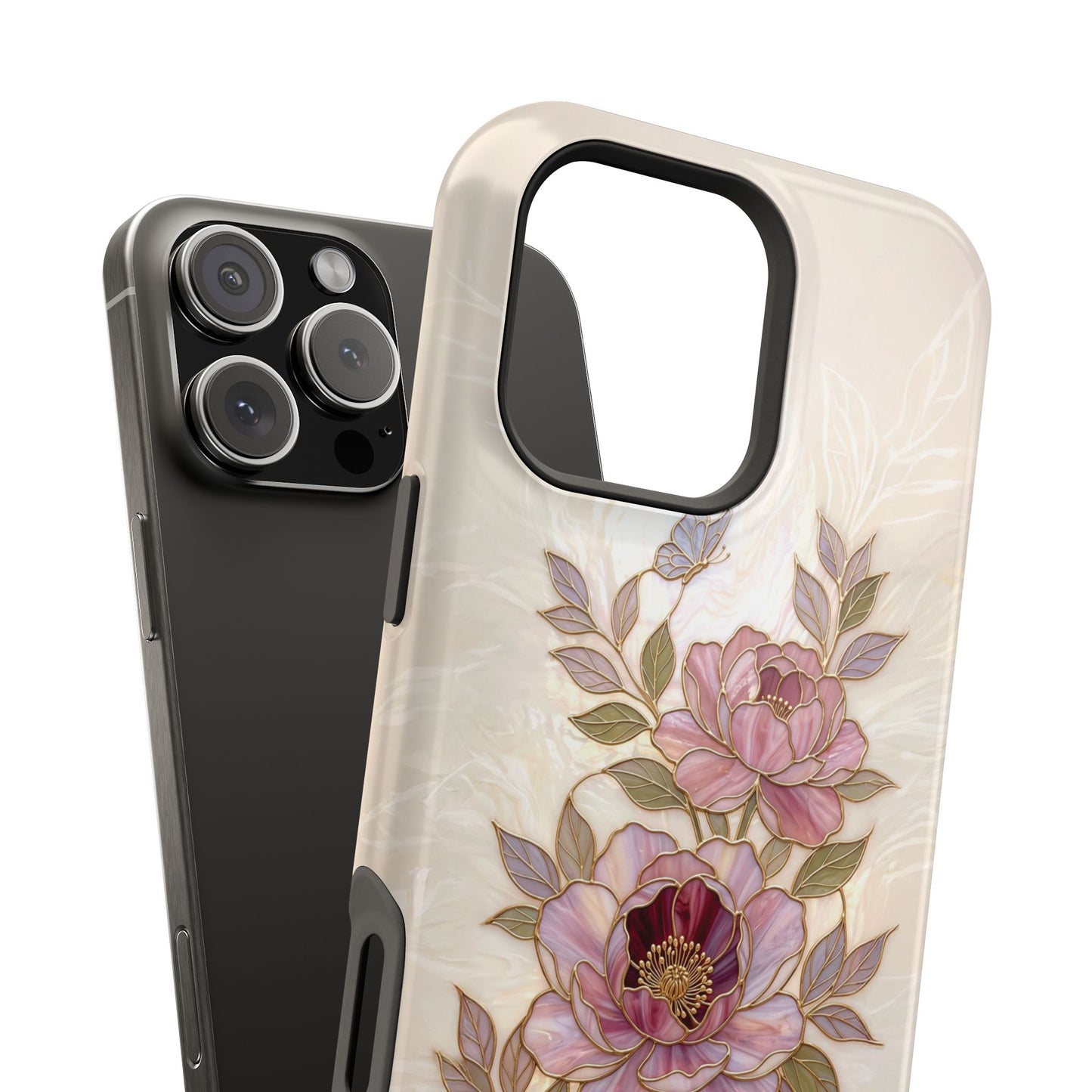 The Cloisonné Peony – Faux Stained Glass & Pearl Design iPhone Case