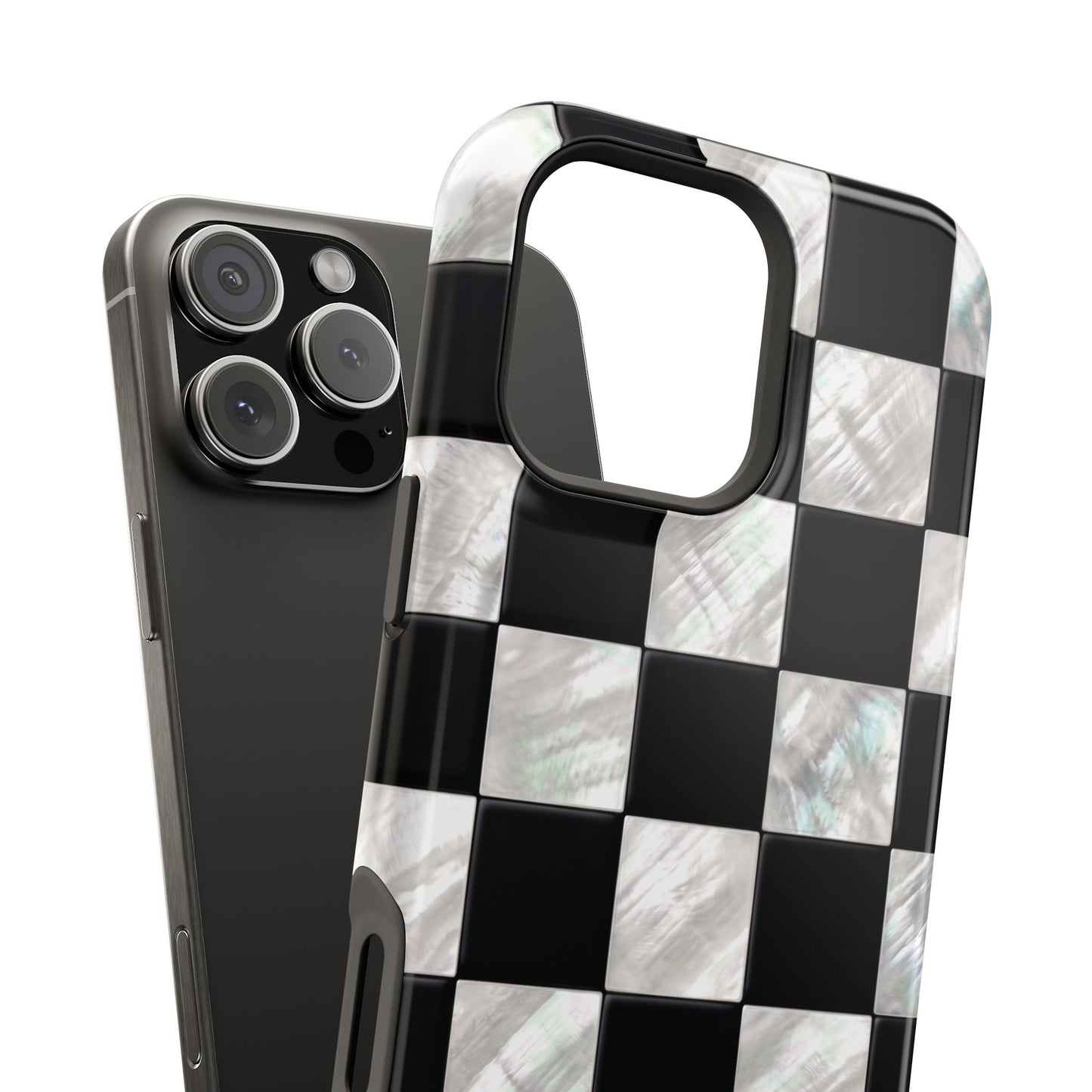 The Midnight Pearl – Inlaid Checkerboard Design iPhone Case