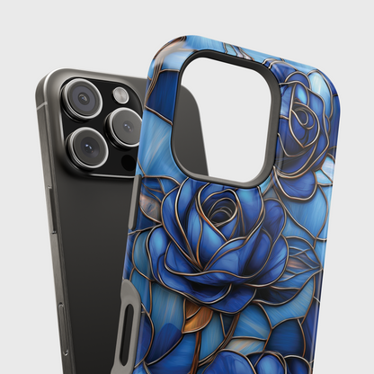 Blue Roses Stained Glass Design iPhone Case