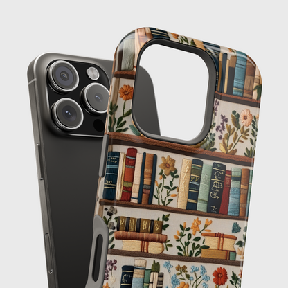 Floral Bookshelf Embroidery Art  Design iPhone Case