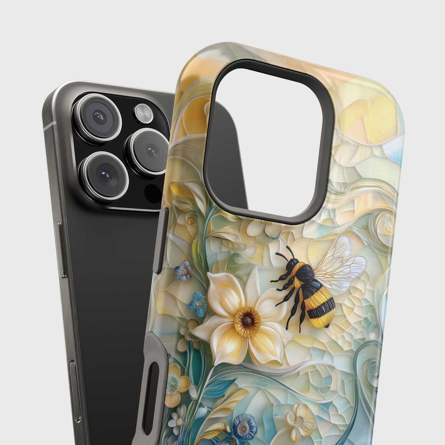 Bumblebee & Floral Stained Glass Art Design iPhone Case