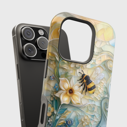Bumblebee & Floral Stained Glass Art Design iPhone Case
